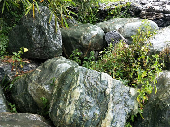 上海大型景觀石材 優(yōu)質(zhì)富貴綠景觀石駁岸 富貴綠假山點綴